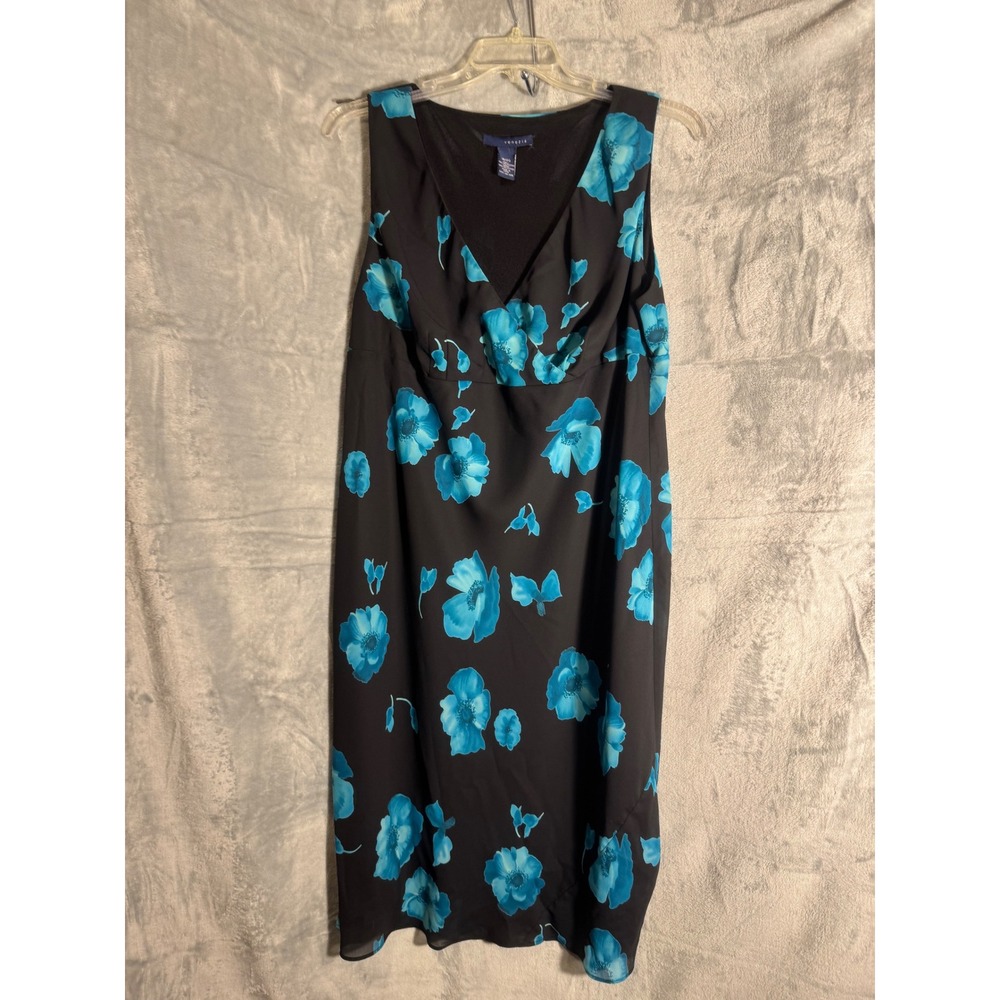 Venezia Womens 18/20 Black Blue Floral Sleeveless Maxi Dress Vintage Style Plus